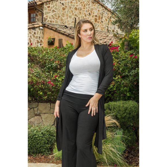 FunFash Long Ribbed Black Cardigan Made in USA - Picture 9 of 9